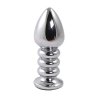 Silver large ribbed butt plug with black crystal
